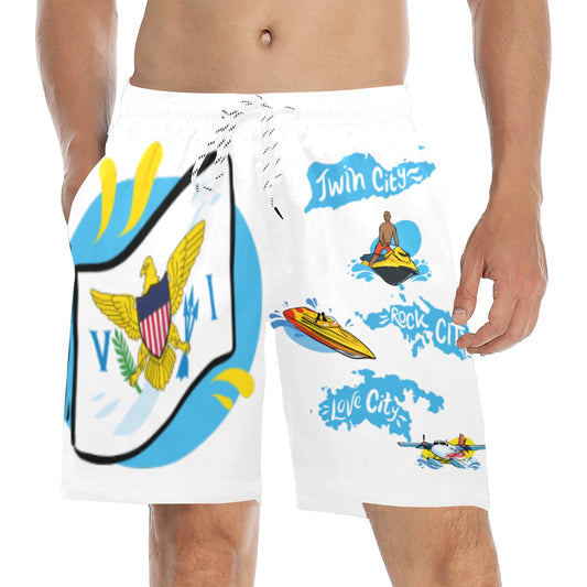 OG Design White Men's Mid-Length Beach Shorts