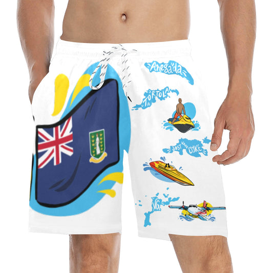 OG Design BVI White Men's Mid-Length Beach Shorts